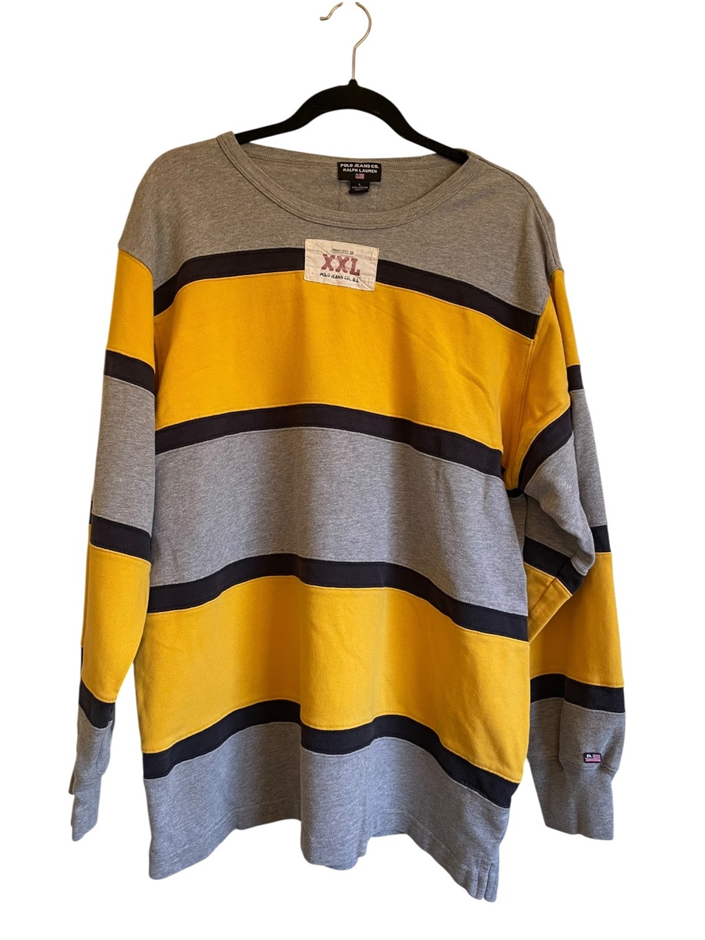 Vintage Polo by Ralph Lauren Grey, Yellow & Black Striped Crewneck Sweater